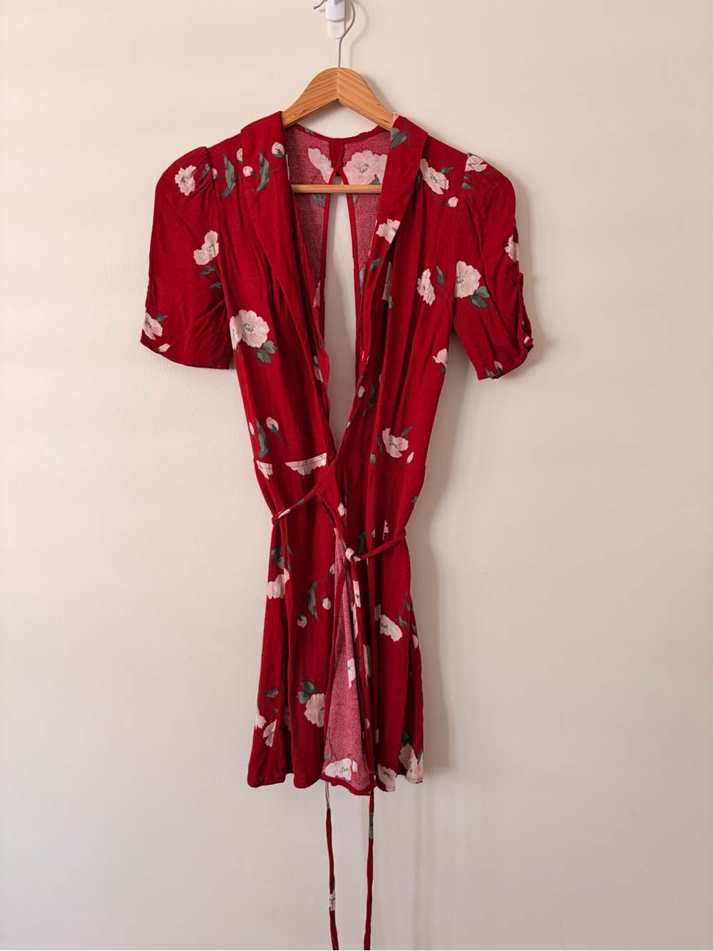 Reformation Red Open Back Floral Wrap Mini Dress